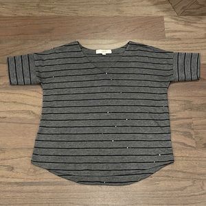 LOFT Grey Sequin Striped Tee - Size XS